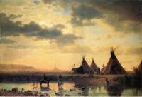 Bierstadt, Albert - View of Chimney Rock Ogalillalh Sioux Village in Foreground